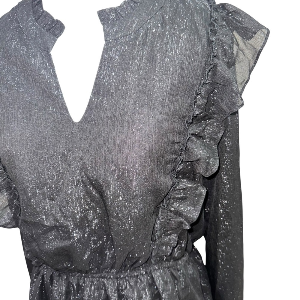 Rockin' C Women's M Medium Blouse Top Goth Victorian Ruffled Semi Sheer Metallic - Picture 2 of 7